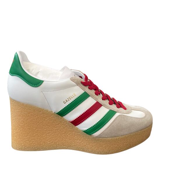 Adidas x Gucci Wedge Gazelle Platform Sneakers in White Leather US 10.5 IT 40.5 - Picture 2 of 15